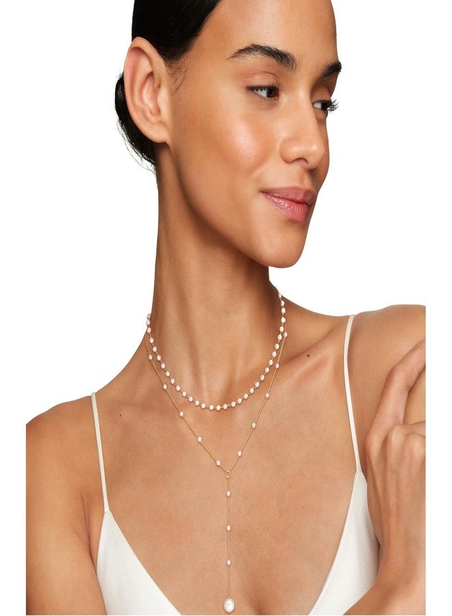 Aisansty Layered Pearl Necklaces for Women 14k Gold Plated Dainty Faux Pearl Drop Y Necklace Cute Pearl Choker Layering Necklace Set Gold Jewelry for Women,Christmas Gift for Her - Image 2